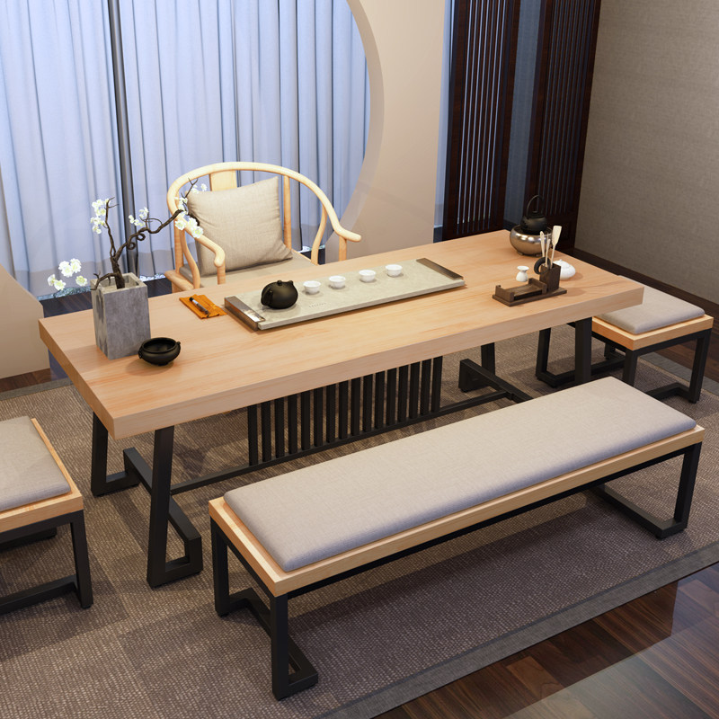 实木功夫茶桌椅组合新中式书桌禅意茶台家用现代简约洽谈桌喝茶桌