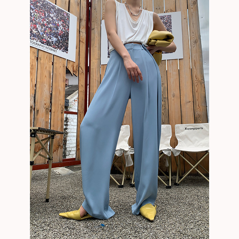 jccc影子白色阔腿裤女春秋高腰垂坠拖地裤直筒西装裤