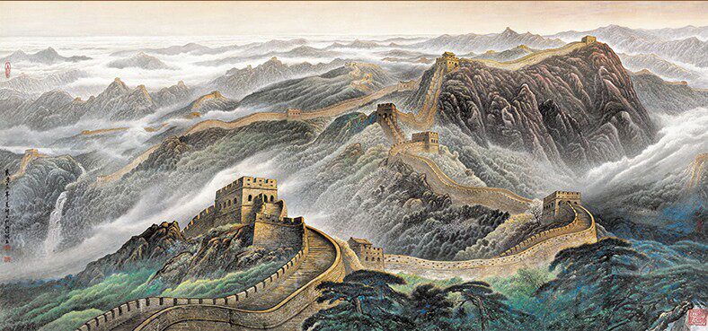 精准印花正品dmc十字绣客厅办公室大画万里长城国画十字绣套件