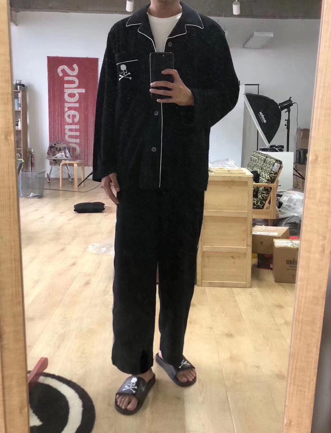 现货秒发19awmmj骷髅刺绣睡衣居家套装其他套装