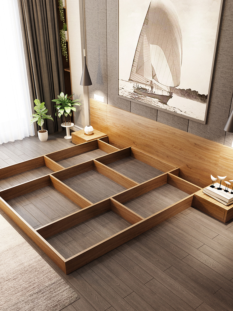 日式榻榻米落地矮床现代简约北欧主卧双人床1.8米板式板式床