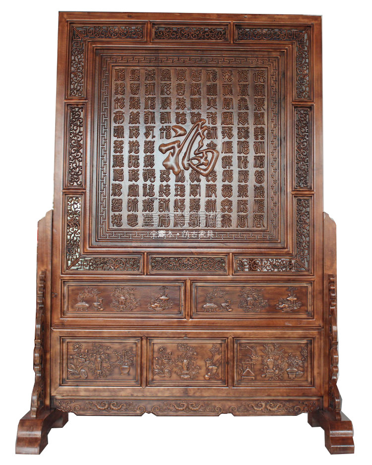 屏风木雕座屏客厅落地百福中式实木实木门门厅座屏