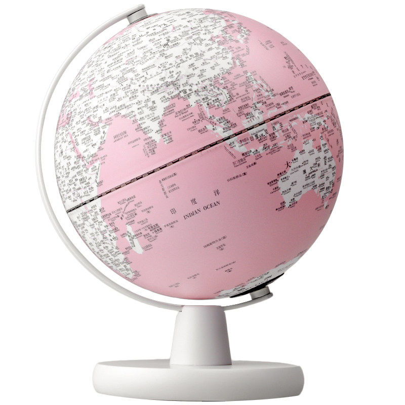 朴坊20cm高清粉红色led浮雕英文地球仪家居装饰桌面地球仪