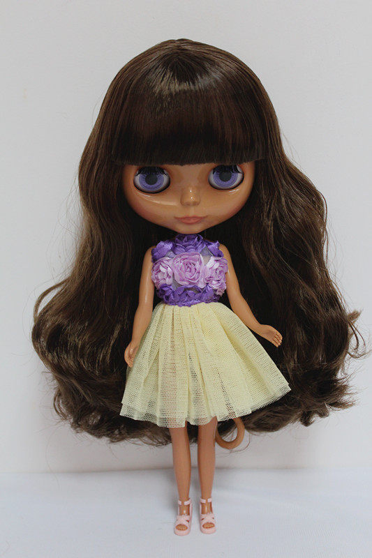 blythe小布布娃娃茶色刘海长卷卷发超黑肌裸娃关节娃娃