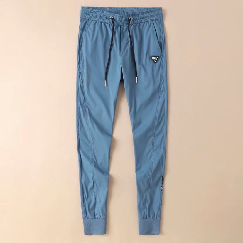 欧洲站夏季薄款轻奢束脚卫裤男潮牌彩色冰丝速干休闲裤白色运动裤