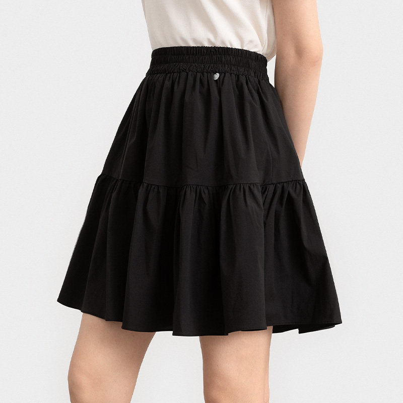roc黑色顺滑裤裙不规则百褶裙短裙高腰夏季半身半身裙