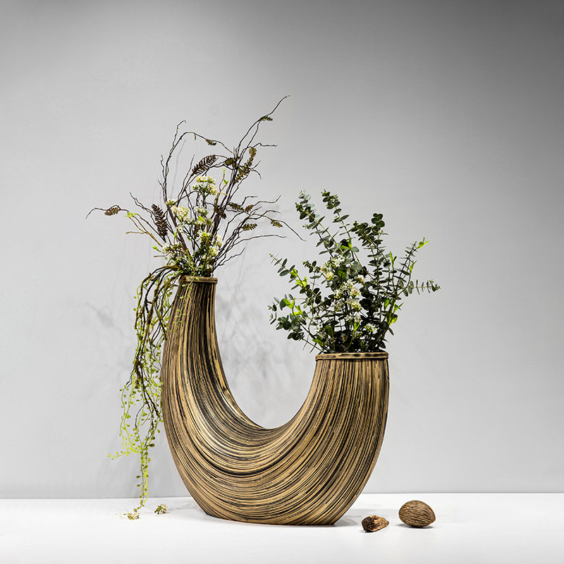 进口竹编艺术花器手工竹艺干花插花摆件东南亚花瓶