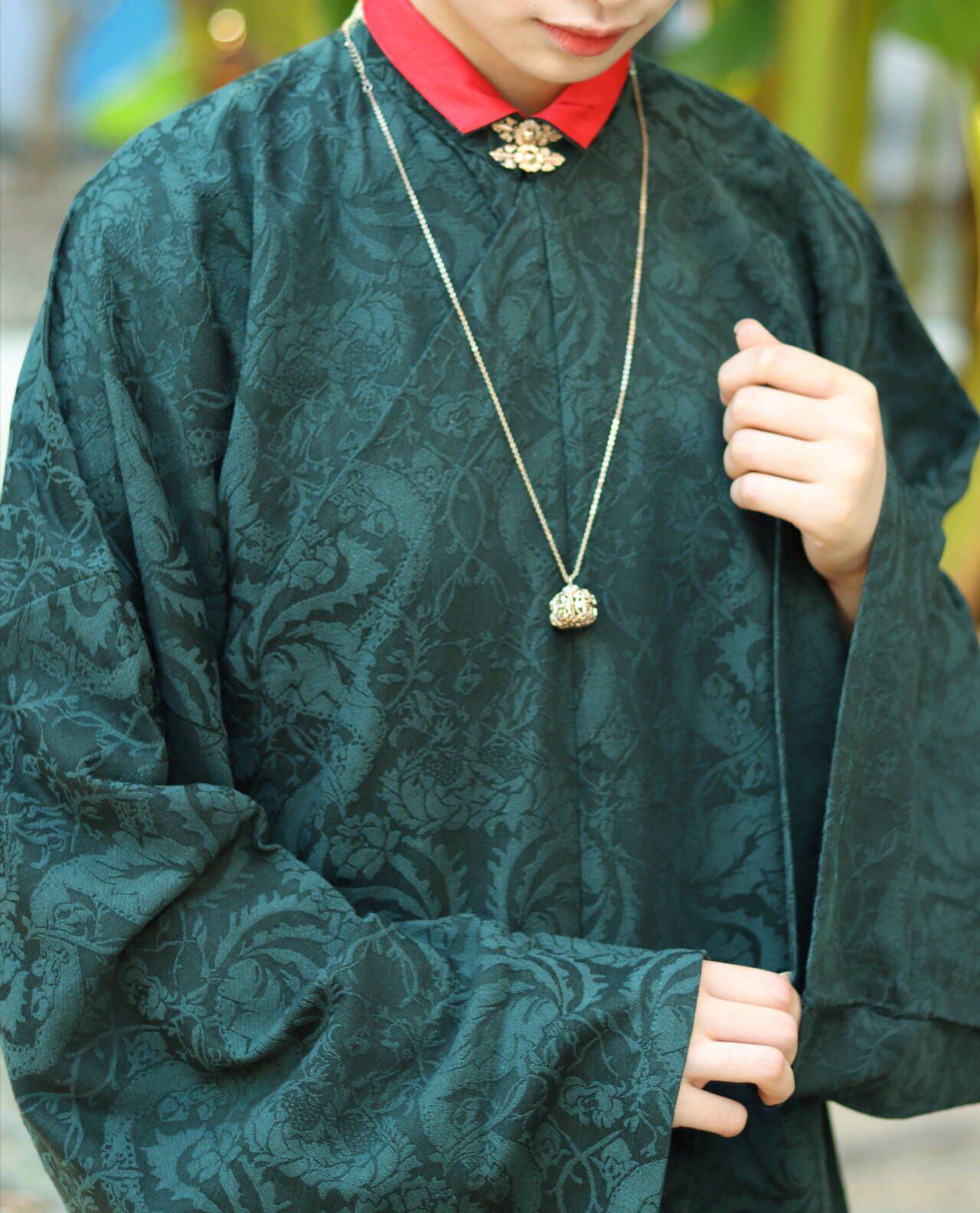 裳裳者华松绿秋冬冬日常明立领竖领翻领斜襟汉服