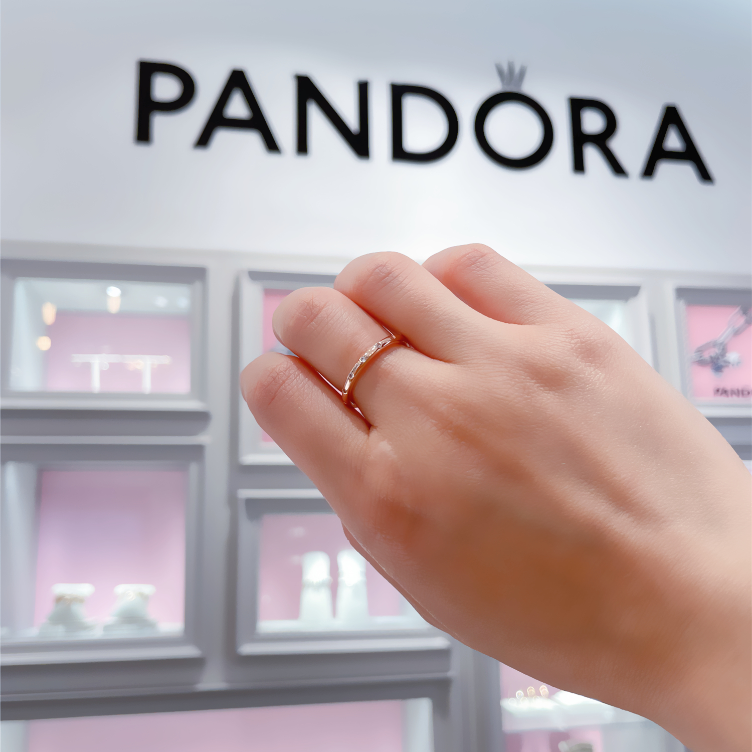 pandora潘多拉玫瑰金水滴水滴戒指食指个性情侣官网戒指