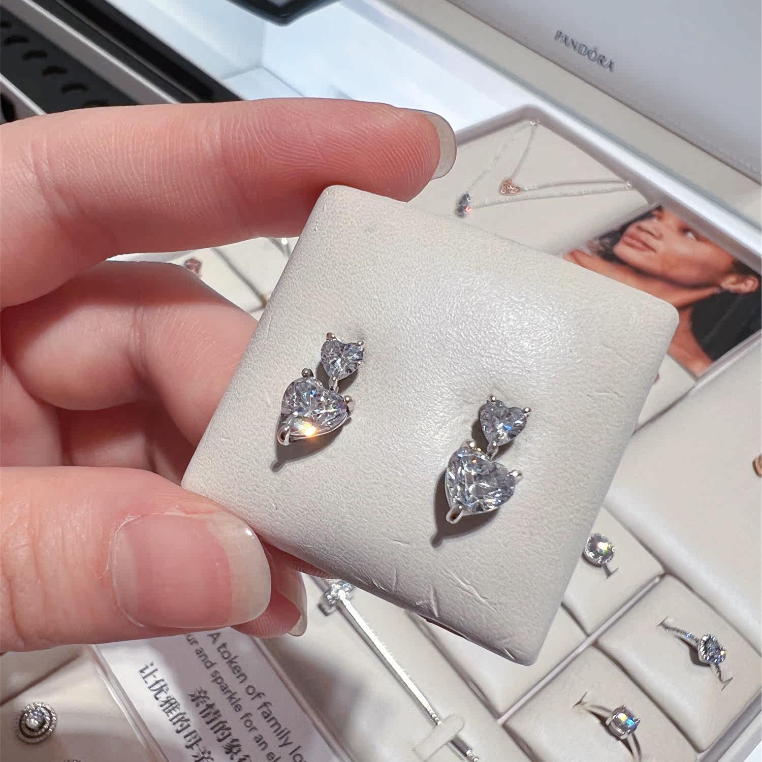 pandora官网潘多拉正品闪耀双心耳钉291199c01礼物浪漫送女友