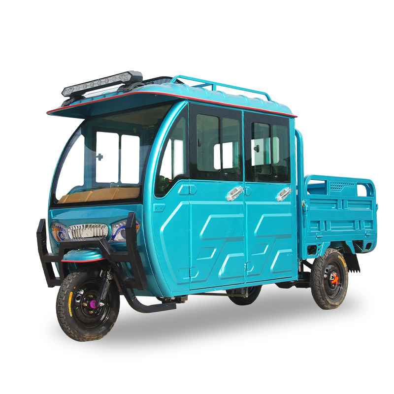 双排封闭式电动三轮车成人家用新款客货快递车货车油电两用电瓶车