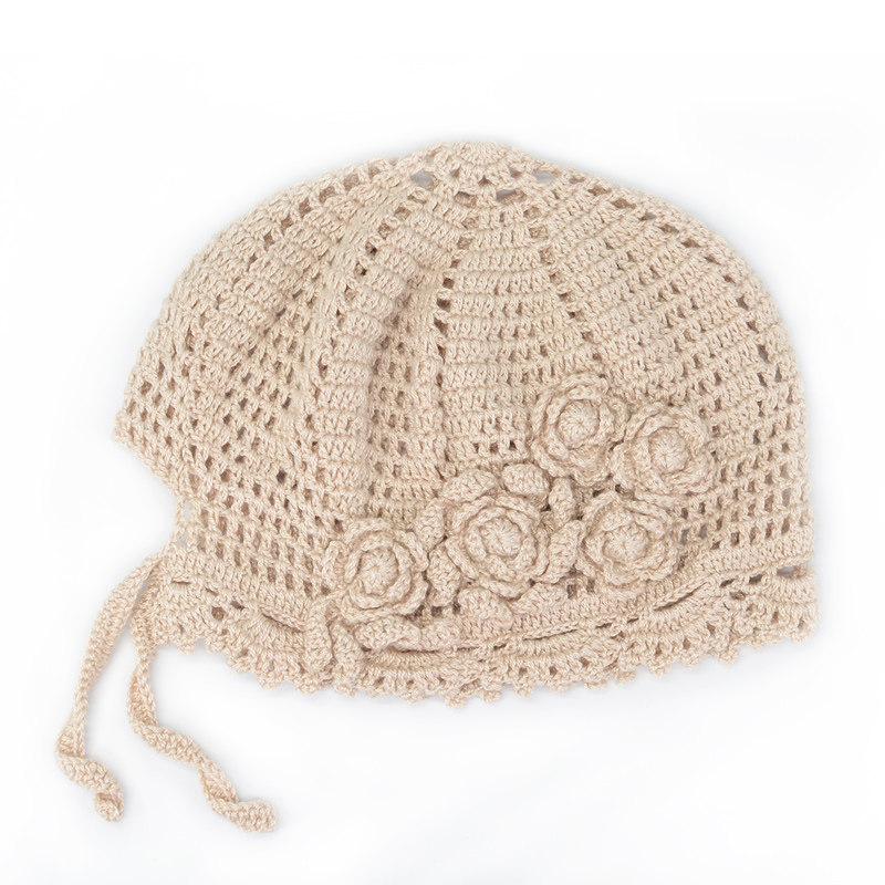 省3元手工钩织花朵蕾丝镂空帽文艺包头帽