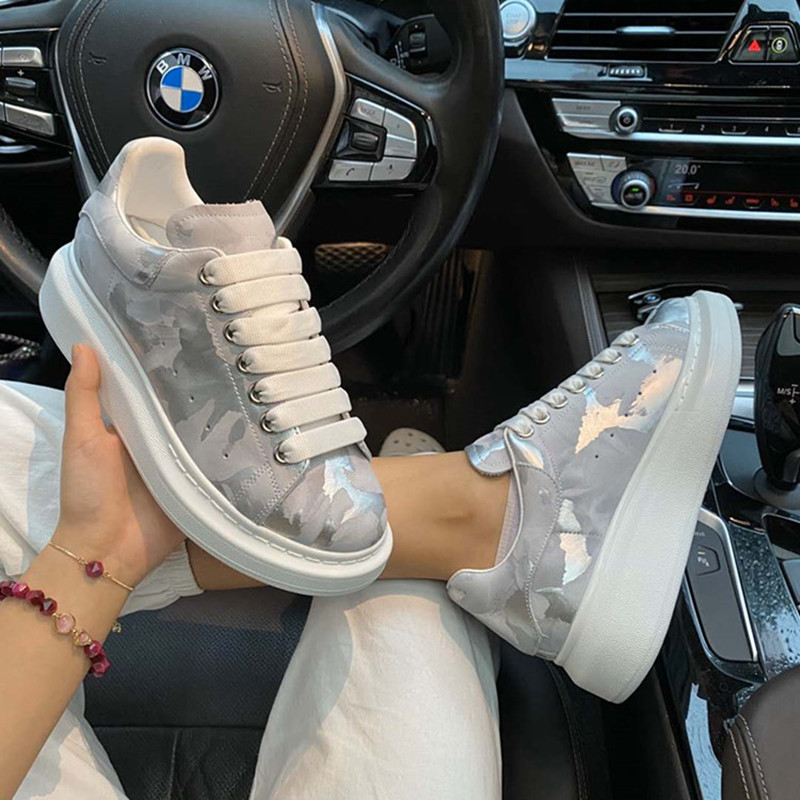 小白鞋男格莱麦昆真皮休闲鞋子厚底松糕鞋女手绘涂鸦嘻哈国潮板鞋