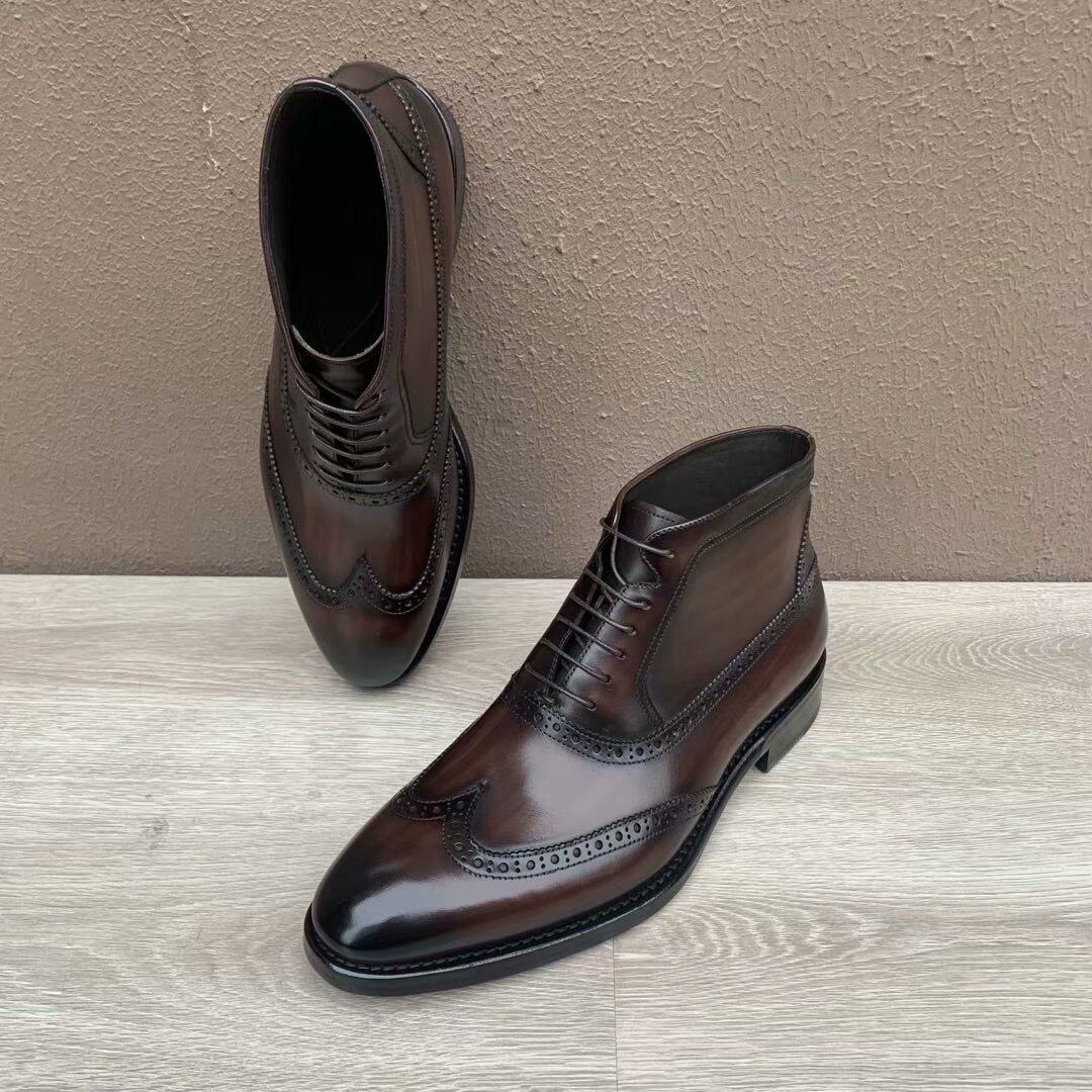 专柜撤柜费雷男鞋头层牛皮商务务正装鞋固特异高帮鞋