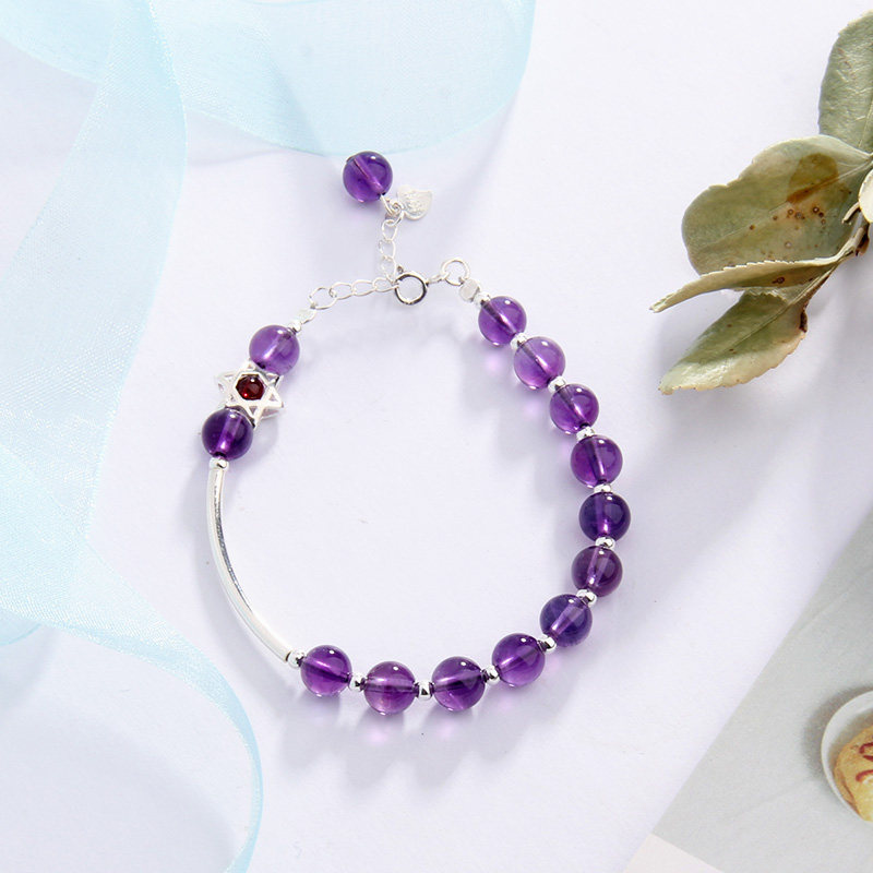 六芒星紫水晶纯银手链小众设计森系文艺文艺学学生手链