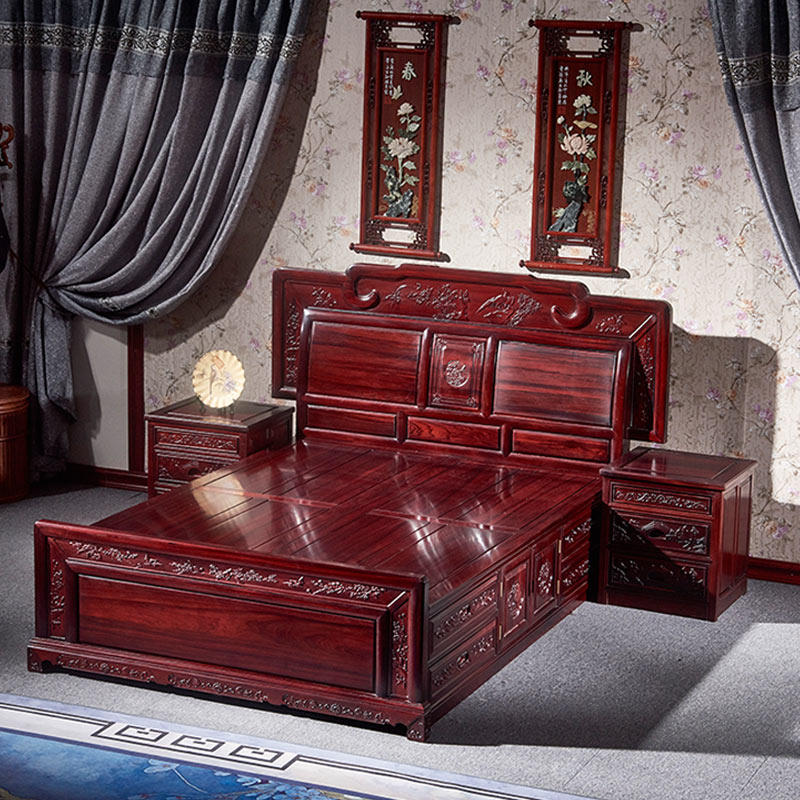 红木家具南美酸枝实木双人床卧室18米雕花储物高箱红实木床