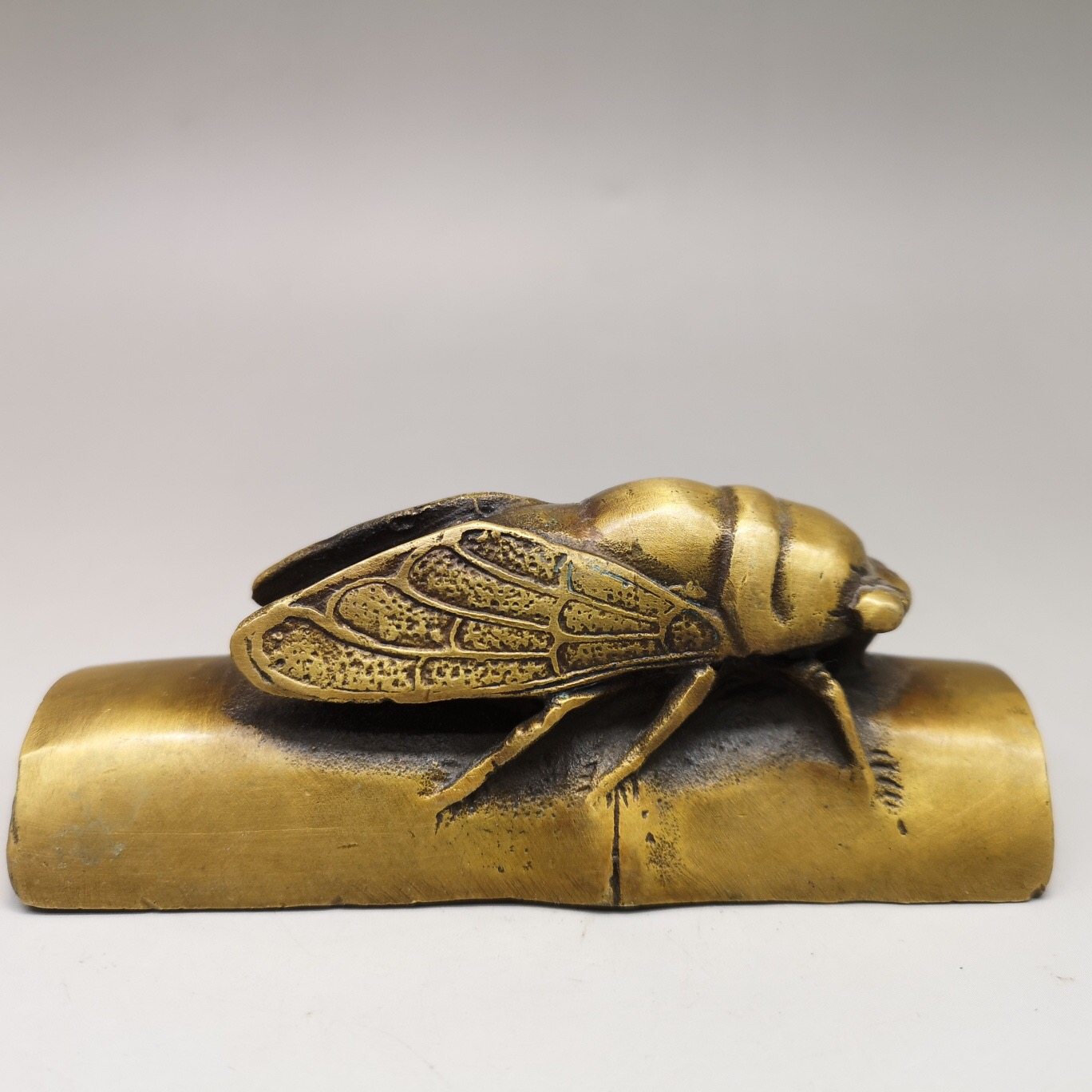 古玩纯铜镇黄铜知了铜蝉摆件镇一鸣惊人手把铜器工艺品摆件