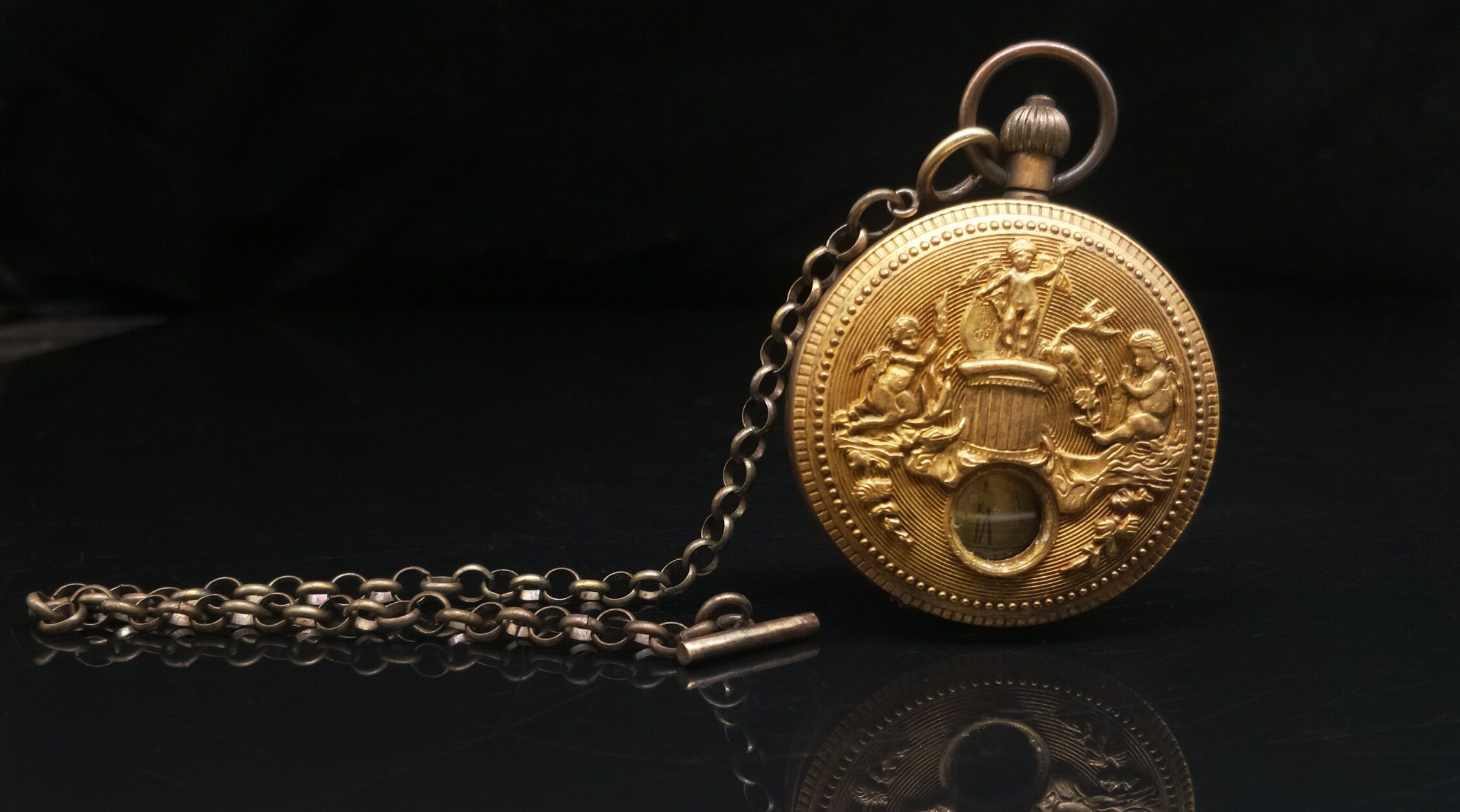 怀表旧藏古董欧式机械表日月星辰双面纯铜老式手动摆件