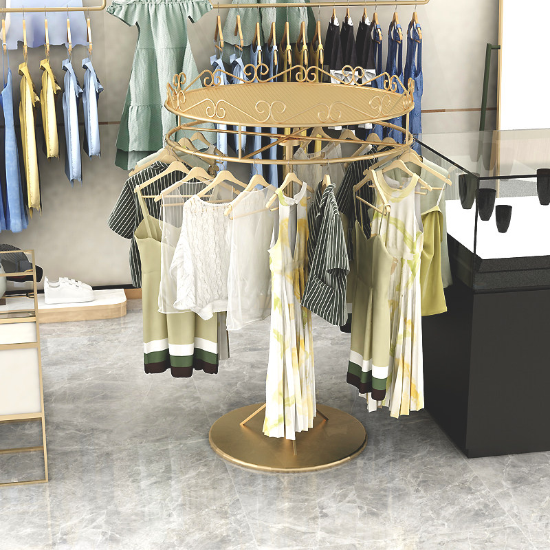 服装店展示架落地式中间陈列男女衣服圆形旋转简约服装展示架