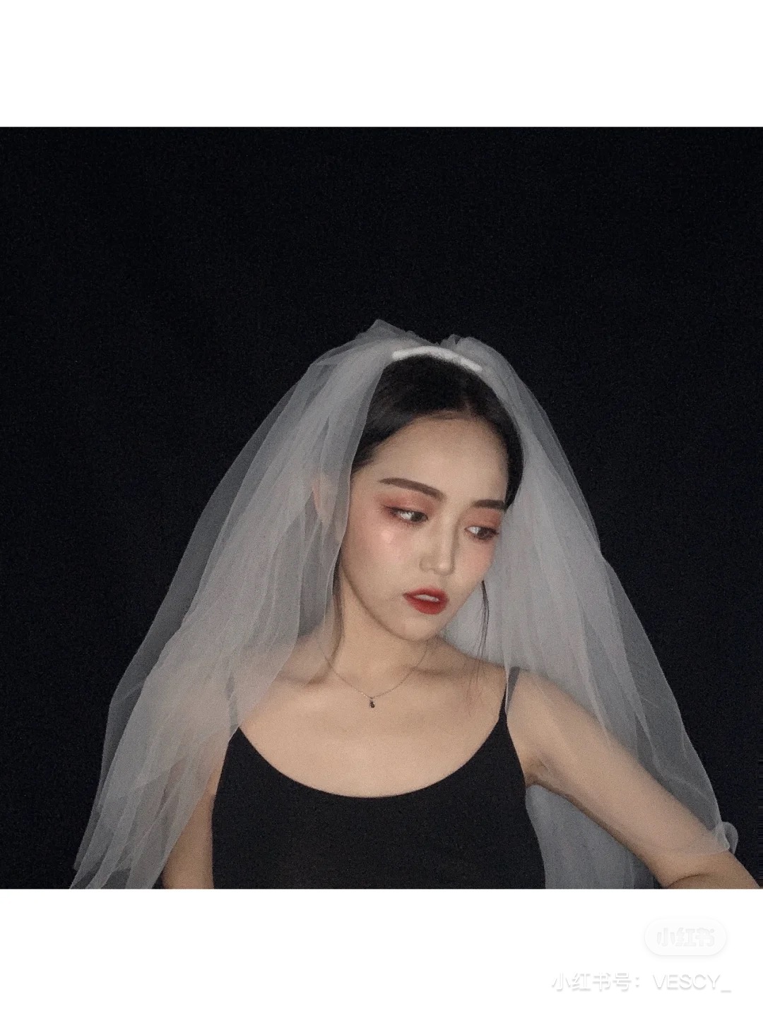 头纱新娘头饰超仙黑白色森系纱网红拍照道具婚纱女简约网红抖音短