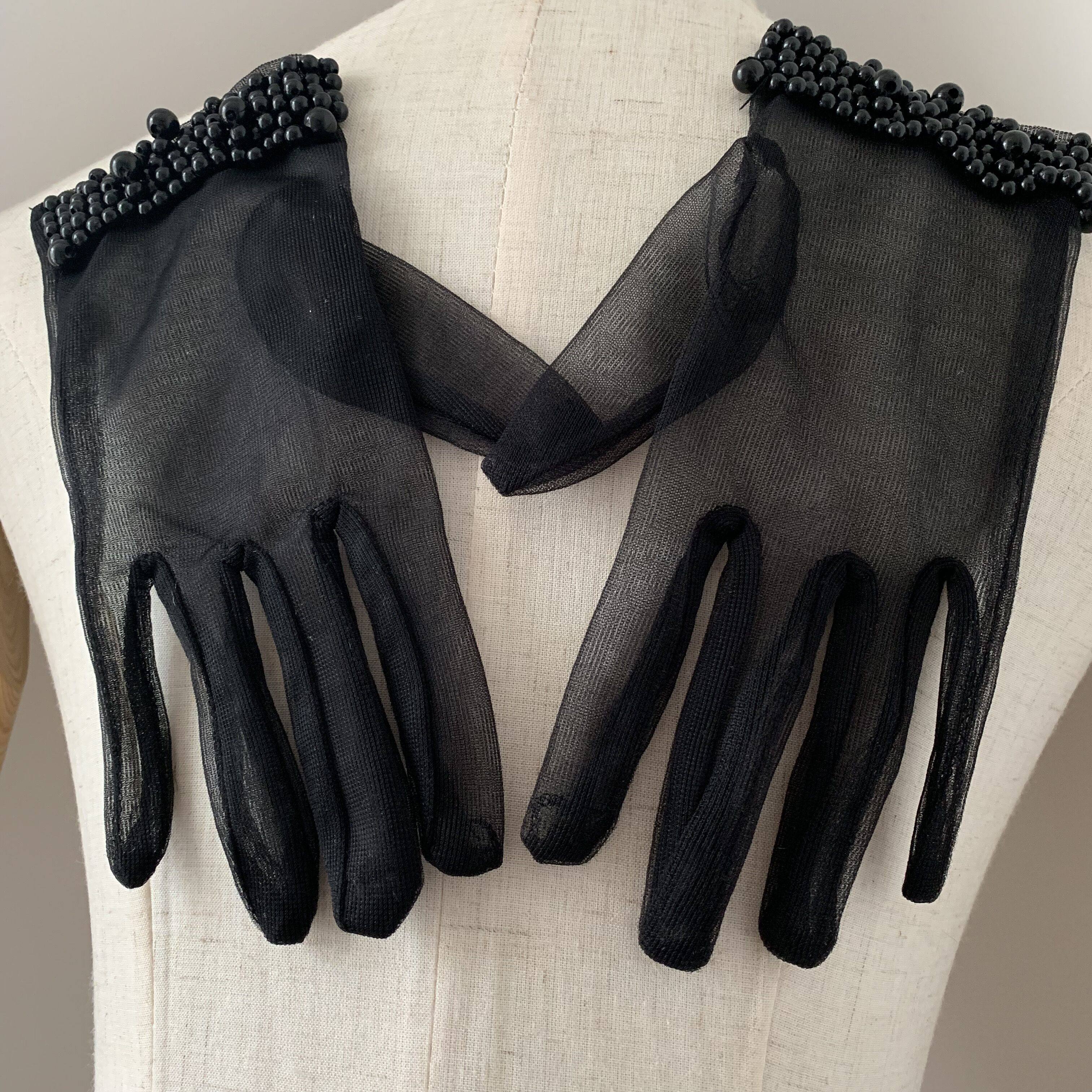 手套黑色婚纱配饰手工珠子防晒手纱时尚拍照手套
