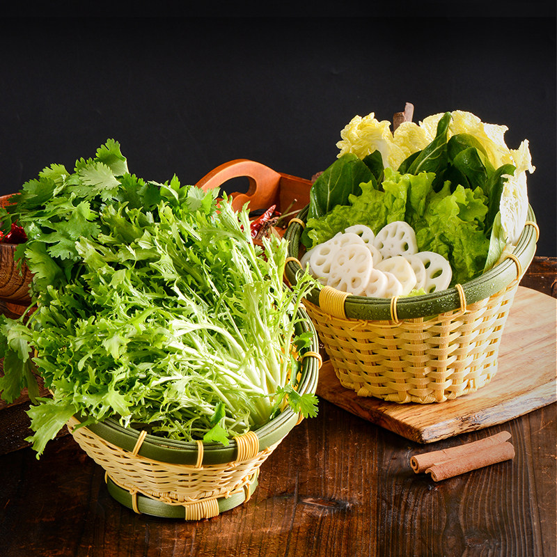 个性斜口仿藤篮火锅店蔬菜拼盘创意青菜餐具特色盘