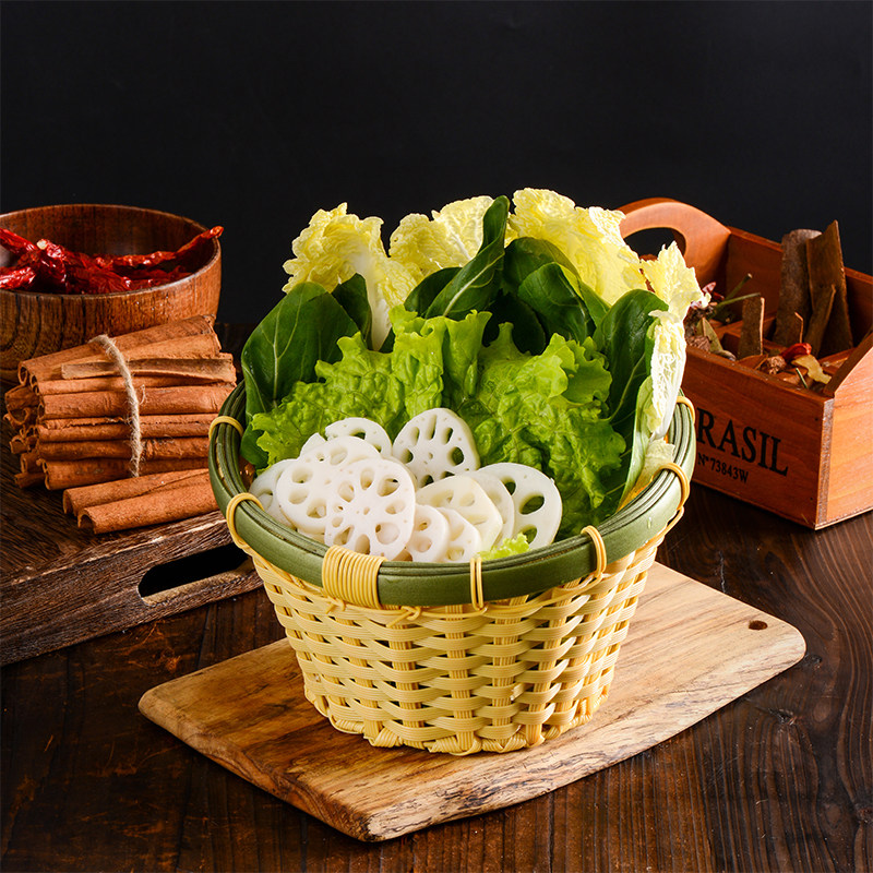 斜口仿藤篮火锅店餐具蔬菜拼盘商用自助烤肉青菜盘