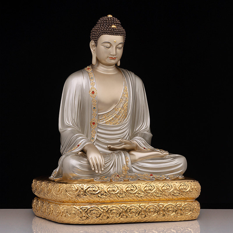 纯铜骏澜拘留孙佛掐丝银彩镶宝工艺菩萨供奉摆件