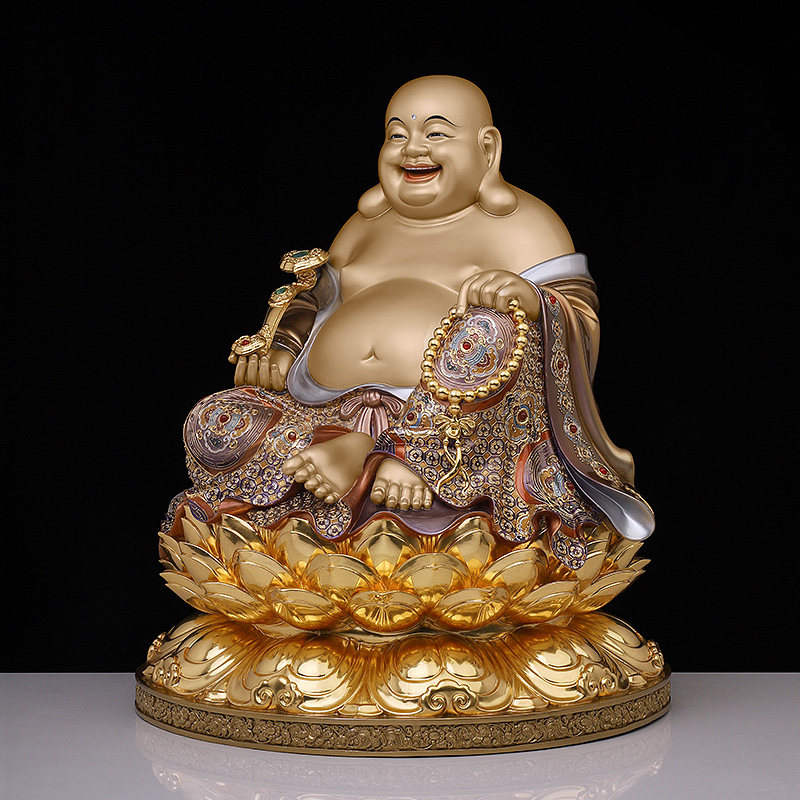 骏澜纯铜大肚弥勒佛笑佛像佛堂供奉家用掐丝摆件