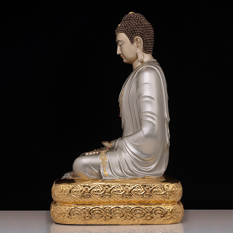 骏澜纯铜佛家毗舍浮佛供奉家用掐丝银彩镶宝摆件