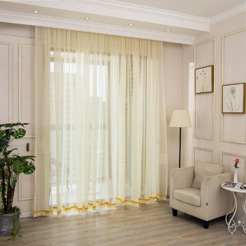 窗帘纱帘淡黄色卧室店铺半透透光遮阳挂钩客厅定制窗帘