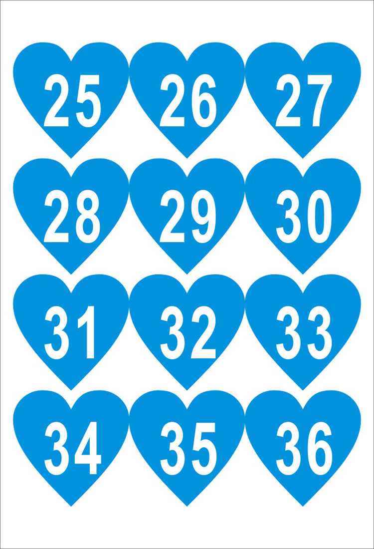 编号心型防水数字号码贴纸臂贴比赛选手序号贴纸