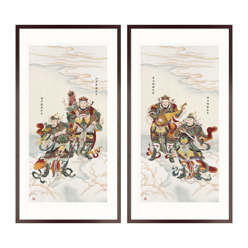 工笔人物佛像国画四大天王金刚菩萨画像玄关佛堂国画