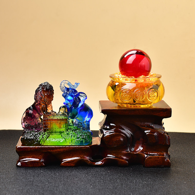 宋韶光2022虎年吉祥物十二生肖属狗饰品狮象守财琉璃摆件