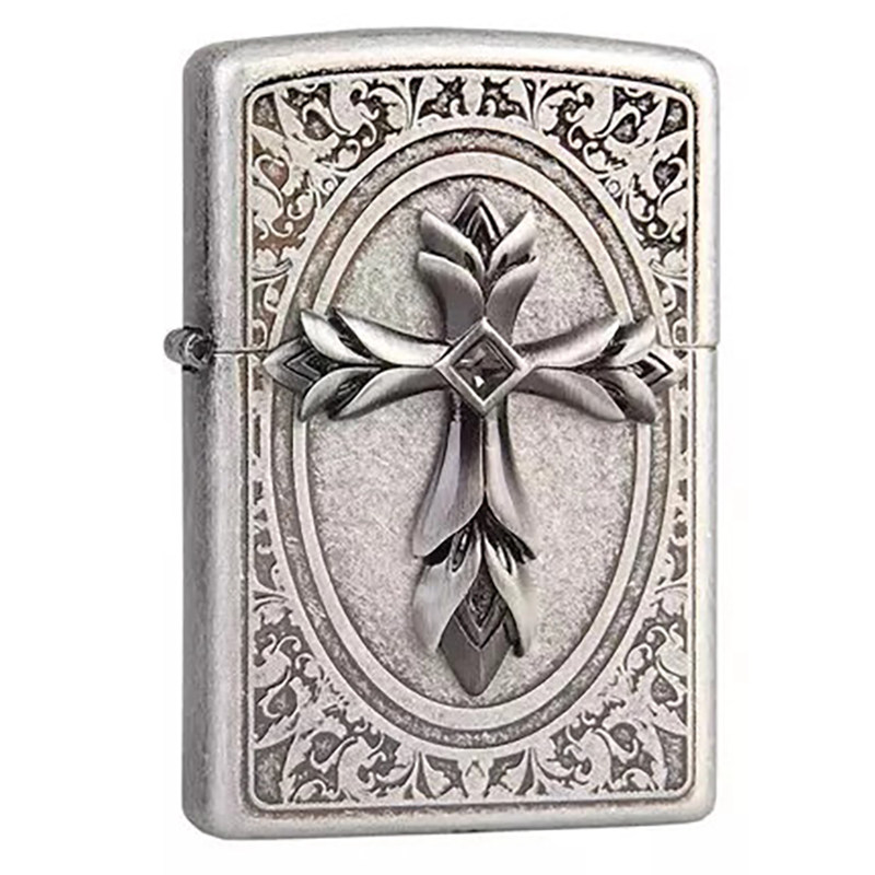 zippo打火机美国原装正品黑冰古银圣天使侧面十字架zippo
