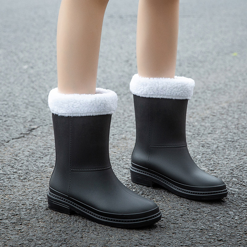 2022冬季新款雨鞋时尚款外穿加绒可中筒好看雨鞋