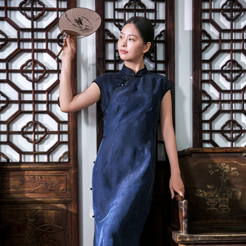 西江月栖意原创花罗香云纱双圆襟削小包修身双层旗袍