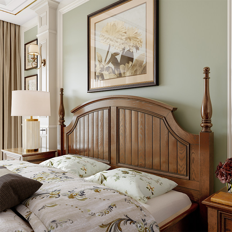 乐巢美式实木双人床公主18米主卧婚床小美风格实木床
