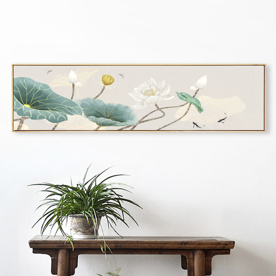 新中式客厅装饰画花鸟国画挂画横幅床头画茶室挂画心经禅意墙饰画