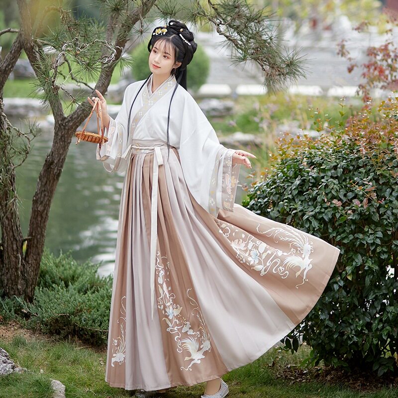 原创汉服女古装青鸾 晋制齐腰魏晋风交领中国风3.  6米大裙摆