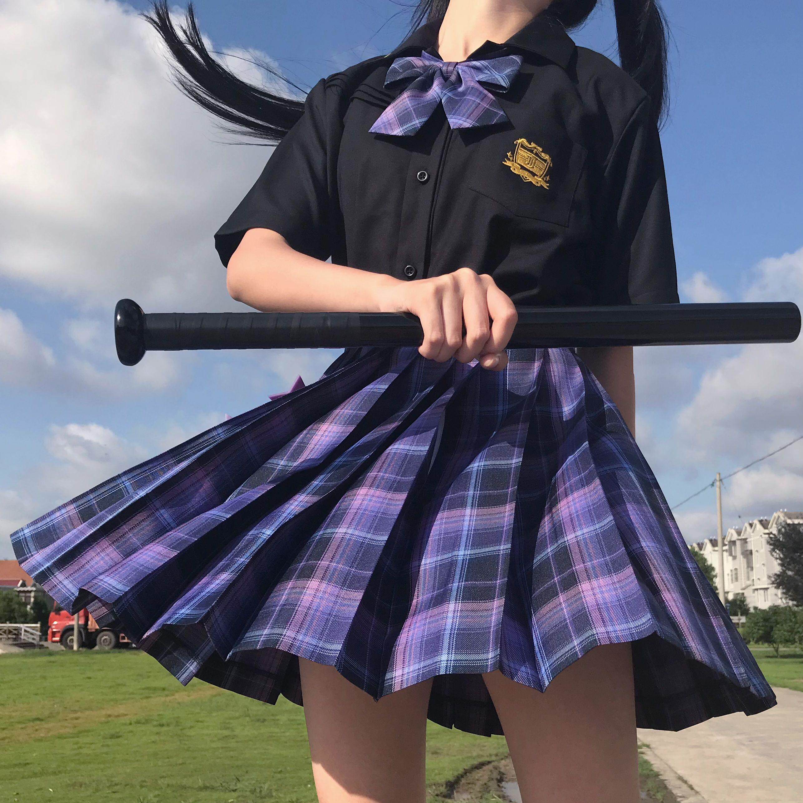 谜梦原创神罚少女jk紫格裙中百褶裙cosplay女装