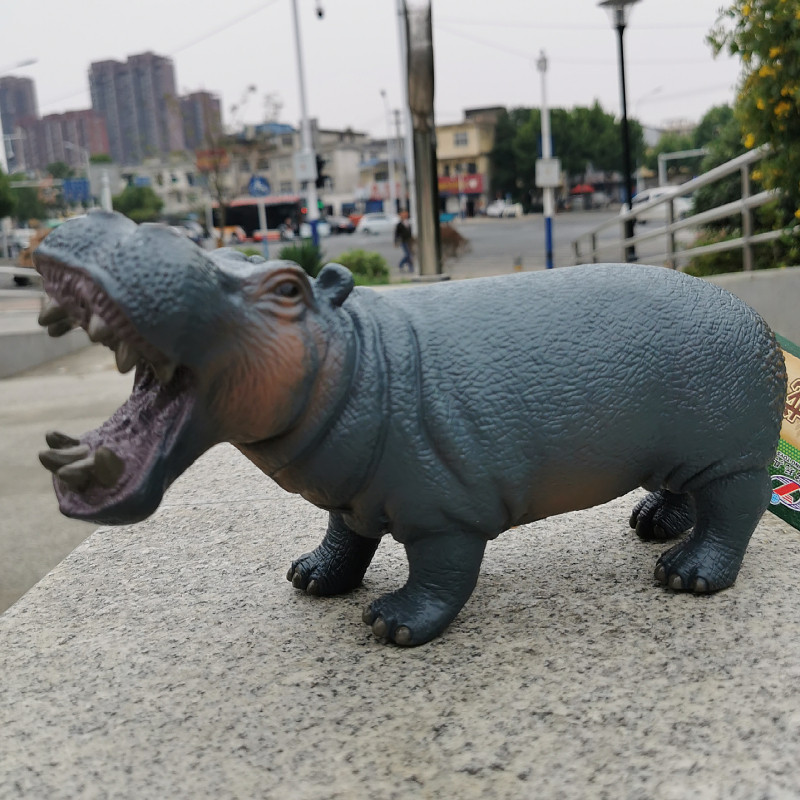 中杰铭品牌软体搪胶发声大河马野生动物玩具仿真模型仿真