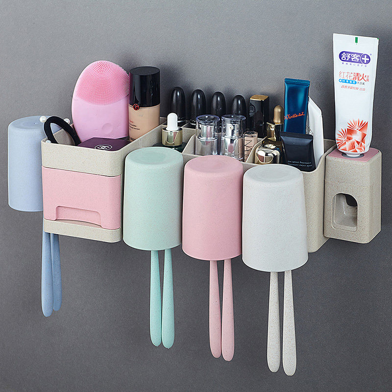 牙刷置物架壁式刷牙杯漱口杯卫生间免打孔挂墙式牙具牙缸收纳套装