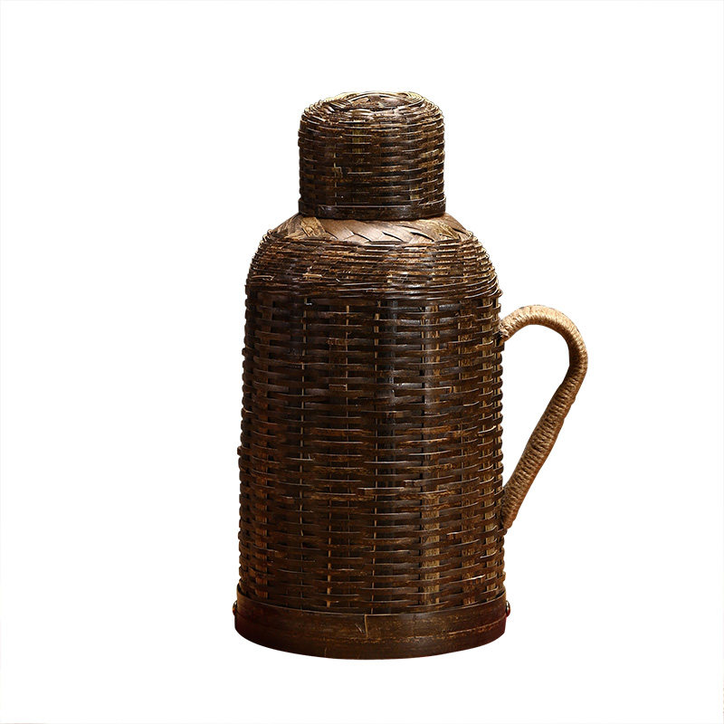 竹编家用复古热水瓶玻璃内胆大容量保温传统木塞热水瓶