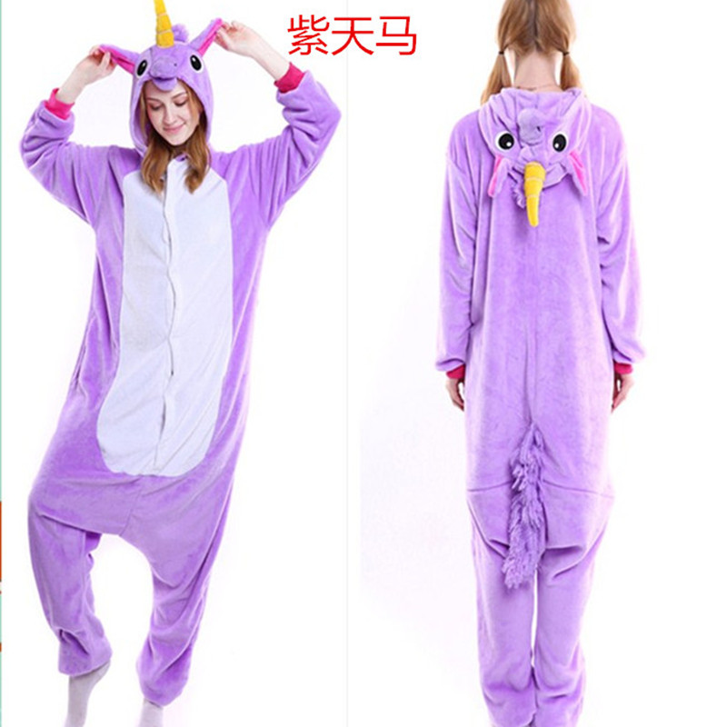 秋冬季法兰绒恐龙龙猫皮卡丘动物卡通连体睡衣男女家居服连体衣
