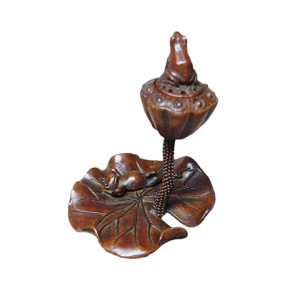 苏工手作复古铜荷花花茶宠可养盖置铜塔香熏香炉茶宠摆件