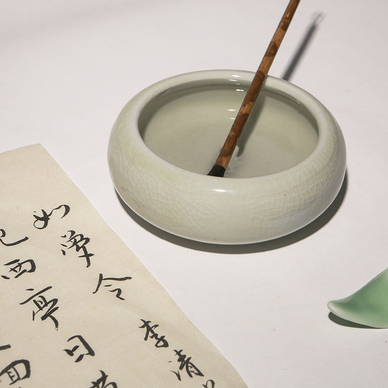 毛笔小中墨汁盛放用品文房四宝裂纹青花瓷大号国画笔洗