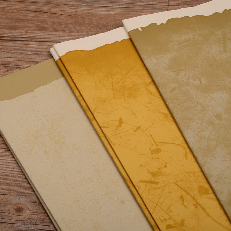 国展仿古复古残边半生半熟六尺对开条屏蜡染宣纸书法专用作品创作