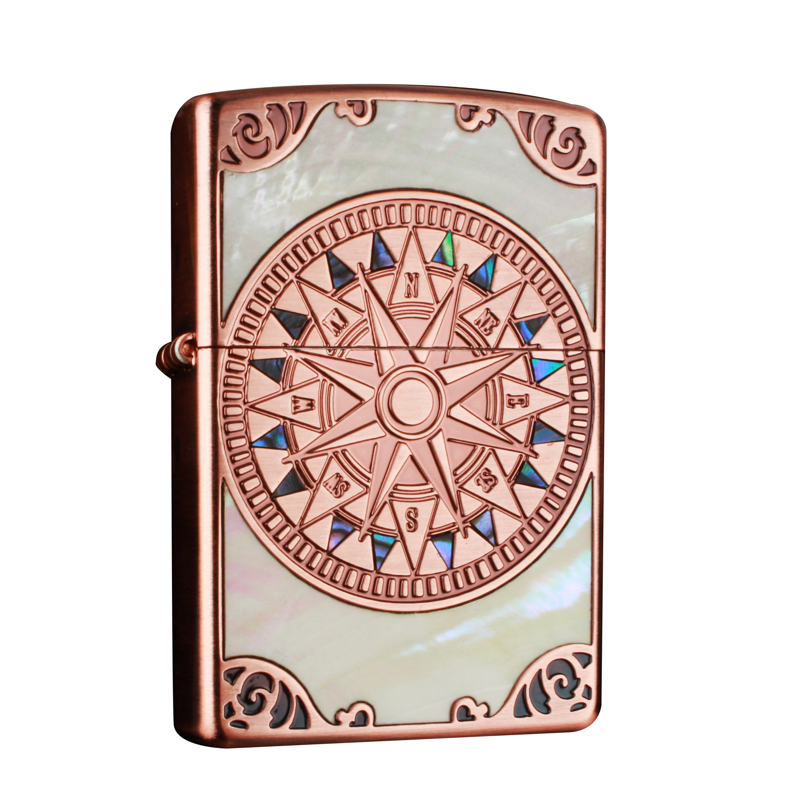 煤油打火机zippo芝宝男士日本原装镶嵌贝壳罗盘zippo