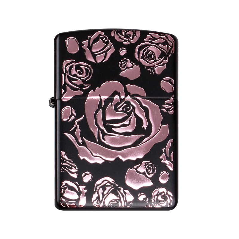 日本原装zippo防风煤油打火机五面连刻玫瑰虎皮zippo